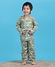 Polka Tots Cotton Woven Full Sleeves Fox Face Printed Coordinating Night Suit - Green