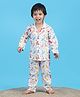 Polka Tots Cotton Woven Full Sleeves Animals Printed Coordinating Night Suit - White