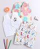Polka Tots Pack Of 3 Cotton Sleeveless Fruits & Animals Printed Jhablas - Multi Colour