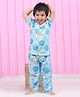 Polka Tots Cotton Woven Half Sleeves Planets Printed  Night Suit  -  Blue