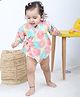 Polka Tots Cotton Half Sleeves Fruits  Printed Onesie With Bag  - Multi Colour