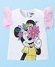 Babyhug Disney Cotton Knit Mesh Frill Sleeves Top with Minnie Mouse Graphics - White