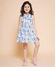 Little Bansi Sleeveless Colour Splashed & Butterflies Printed Dress - Blue