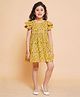 Little Bansi Flutter Sleeves Floral Printed Dress - Yellow