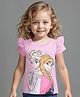 Babyhug Disney Cotton Knit Half Sleeves Top with Disney Frozen Graphics & Frill Detailing - Purple