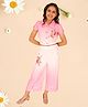 Cutecumber Half Sleeves Floral Embroidered Georgette Top With Culottes - Pink
