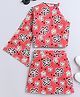 Taffykidskids Knitted One Shoulder Floral Printed Coordinating Crop Top With Skirt - Red