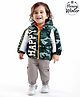 Babyoye Woven Full Sleeves Padded Hooded Jacket with Camouflage Design & Text Print - Dark Green