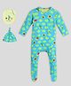 Somersault Interlock Knit Full Sleeves Vegetables Printed Sleepsuit With Cap & Bib - Green