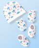 Babyhug 100% Cotton Cap Mittens & Booties Tropical Print White - Diameter 10 cm