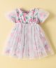 Kookie Kids Half Sleeves Frocks With Net Detailing Floral Print - Pink