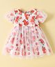 Kookie Kids Half Sleeves Frocks With Net Detailing Floral Print - White