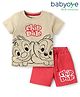 Babyoye Disney Interlock Knit Half Sleeves T-Shirt & Shorts Set with Chip & Dale Graphics - Red & Tan