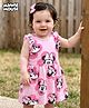 Babyoye Disney Interlock Sleeveless Frock With Frills Detailing and Minnie Mouse Print - Pink