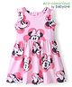Babyoye Disney Interlock Sleeveless Frock With Frills Detailing and Minnie Mouse Print - Pink
