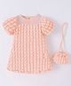 Kookie Kids Half Sleeves Textured Party Frock with Sling Bag - Pink