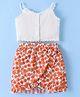 Kookie Kids Cotton Blend Singlet Top & Skirt Set With Bow & Floral Print - White