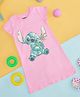 Pantaloons Junior Cotton Knit Disney Lilo & Stitch Featuring Half Sleeves Character Printed Night Dress - Pink