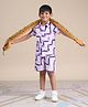 Lil' Drama Half Sleeves Snakes Printed Cotton Shirt & Shorts Set - Purple