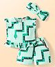 Lil' Drama Cap Frill Sleeves Snake Printed Cotton Top & Shorts Set  - Green