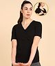 Zelena Half Sleeves Solid Maternity Zipless Top With Nursing Access - Black