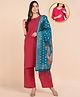 Zelena Three Fourth Sleeves Solid & Peacock Printed Suit Set With Zipper Nursing Access - Fuchsia