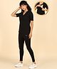 Zelena Half Sleeves Solid Coordinating Top & Leggings Set With Nursing Access -  Black
