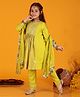 Jilmil Girls Anarkali Neon Yellow Silk Dress with Pant & Dupatta (set of 3)