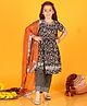 Jilmil Girls Anarkali Black Bagru cotton dress with pant & dupatta (set of 3)