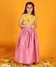 Jilmil Girls Yellow Stars Embroidered cotton crop top with Pink lehenga (set of 2)