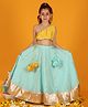 Jilmil Girls one shoulder yellow emblished blouse with Blue lehenga (set of 2)