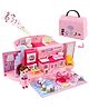 Happy Hues 2-in-1 Mini Light & Music Portable Pink Doll House Play Set with Doll & Accessories in Stylish Handbag