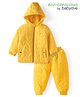 Babyoye Knit Quilted Full Sleeves Winter Wear Hooded Jacket & Jogger Set with Pocket Detailing - Yellow