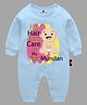 The Peppy Tend Full Sleeves No Hair Dont Care Its My First Mundan Text Printed Cotton  Romper -  Blue
