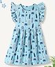 Funkrafts Premium Cotton Single Jersey Frill Sleeves Beach Theme Printed Dress - Blue