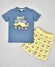 YOUMAA Cotton Half Sleeves Cars Printed Tee & Shorts Set - Blue