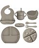 TONY STARK 6 Pcs Silicone Baby Feeding Set, BPA Free & Microwave Safe Dinner Tableware Kit - Feeding Bowl, Suction Plate, Cup, Spoon, Fork & Bib for Kids, Toddler (Grey)