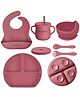 TONY STARK 6 Pcs Silicone Baby Feeding Set, BPA Free & Microwave Safe Dinner Tableware Kit - Feeding Bowl, Suction Plate, Cup, Spoon, Fork & Bib for Kids, Toddler (Pink)