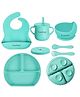 TONY STARK 6 Pcs Silicone Baby Feeding Set, BPA Free & Microwave Safe Dinner Tableware Kit - Feeding Bowl, Suction Plate, Cup, Spoon, Fork & Bib for Kids, Toddler (Green)