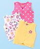 Babyhug 100% Cotton Woven Sleeveless Front Open Vest Heart & Butterfly Print Pack Of 3 - Pink White & Yellow