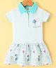 CUCUMBER Lycra Knit Half Sleeves Frock With Balloon Print - Blue