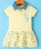 CUCUMBER Cotton Lycra Half Sleeves Dino Printed Drop Waist Frock - Light Yellow