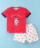 First Smile Cotton Knit Half Sleeves Teddy Bear Printed T-Shirt & Shorts Set - Red