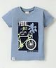 CUCUMBER Sinker Knit Half Sleeves T-Shirt with Bicycle Print - Blue