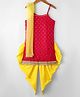 Saka Designs Woven Sleeveless Kurti Patiala Set with Dupatta & Foil Motif Print - Yellow & Red