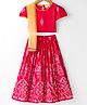 Saka Designs Woven Half Sleeves Choli Lehenga Set with Dupatta & Floral Glitter Print - Red