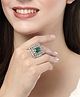 NVR Women Green & Silver CZ-Studded  Square-Shaped Adjustable Finger Ring - Silver