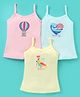 Revvo Junior Cotton Knit Sleeveless Slips Palm Tree & Text Print Pack of 3 - Blue Yellow & Pink