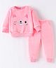 Kookie Kids Full Sleeves T-Shirt & Lounge Pants Set With Cute Face Applique - Pink