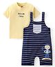 Babyhug Single Jersey Knit Striped Dungaree with Half Sleeves T-Shirt - Yellow & Blue